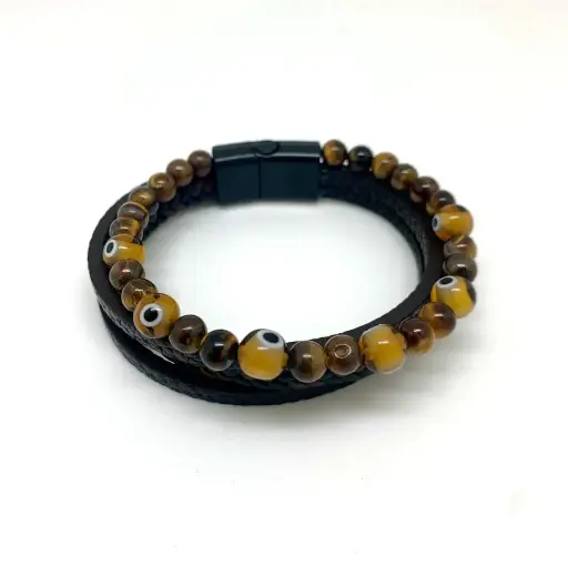 Bracelet en cuir & pierres naturelles – Élégance brute & énergie vibrante